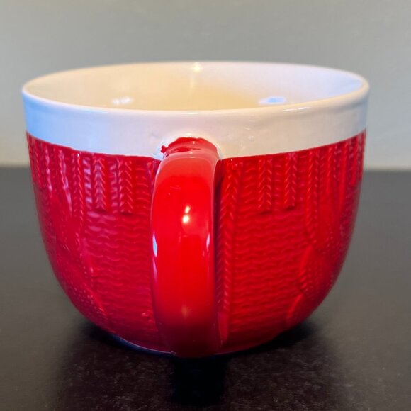 MSRF DESIGN STUDIO Embossed Red Cable Knit Sweater Textured Ceramic Mug / Bowl - Picture 4 of 13
